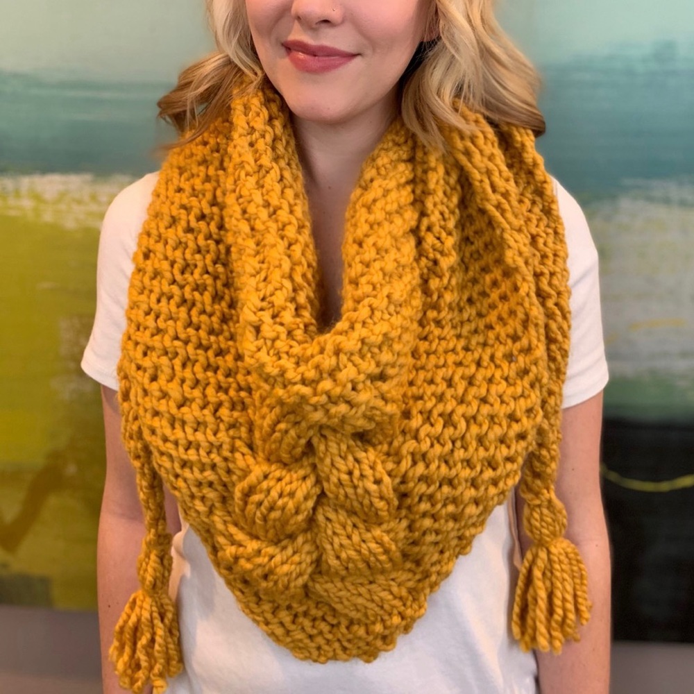 Mustard Triangle knit scarf